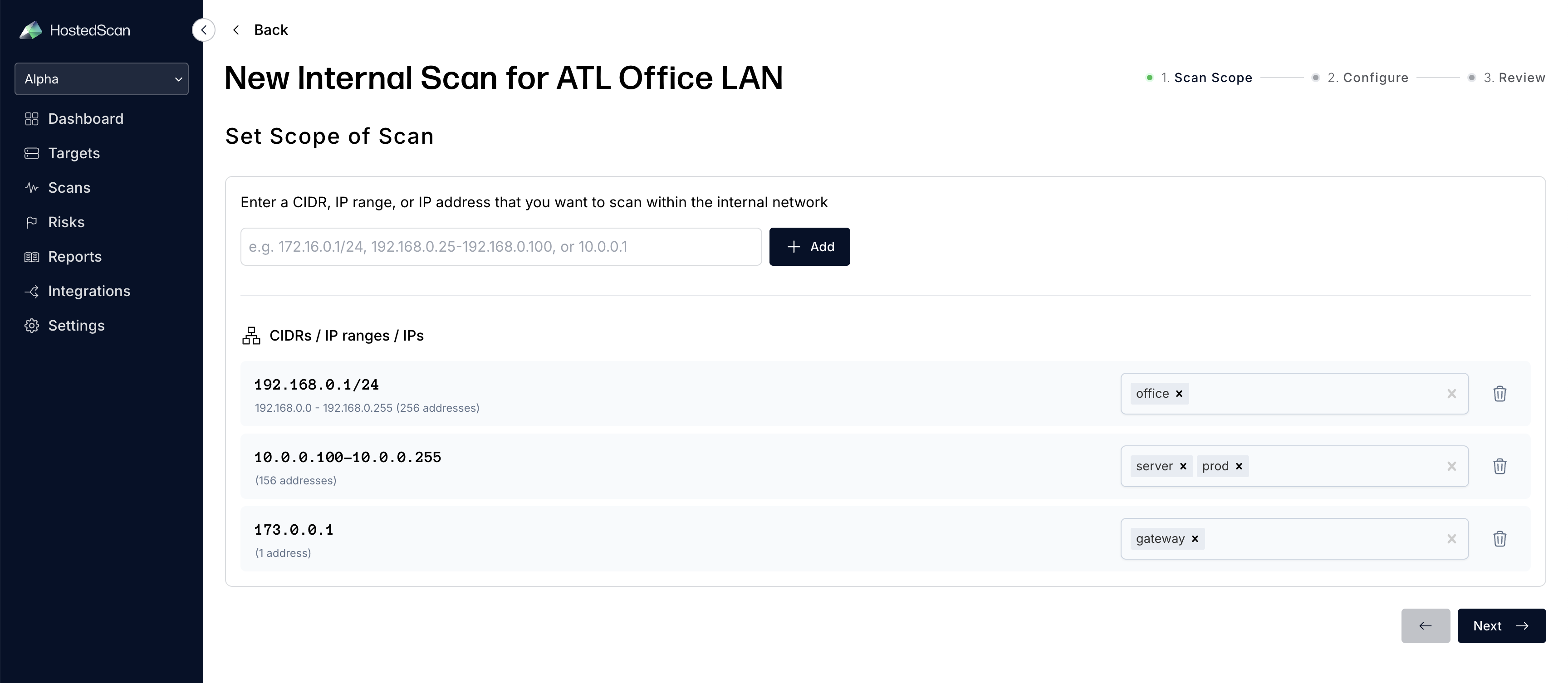 Set Scope - Enter IP ranges and addresses