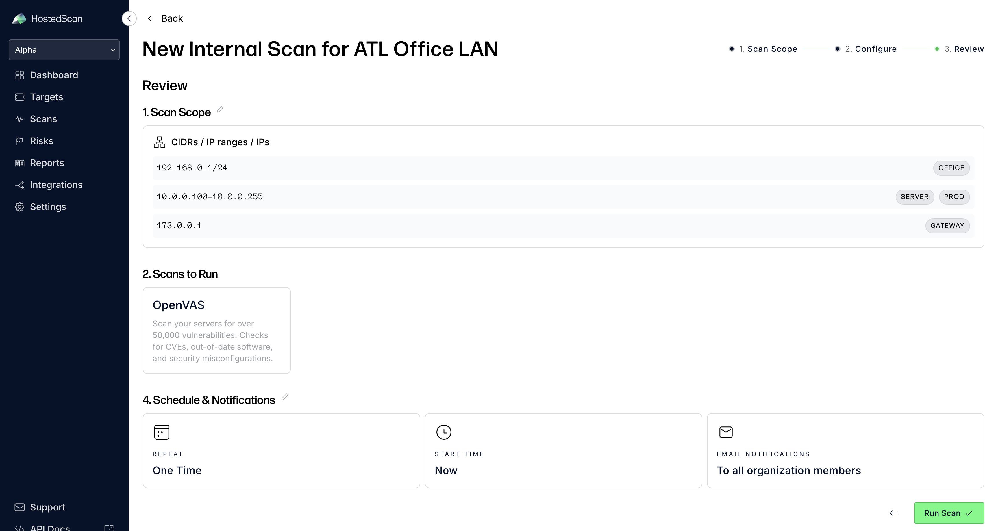 Review and Start Scan