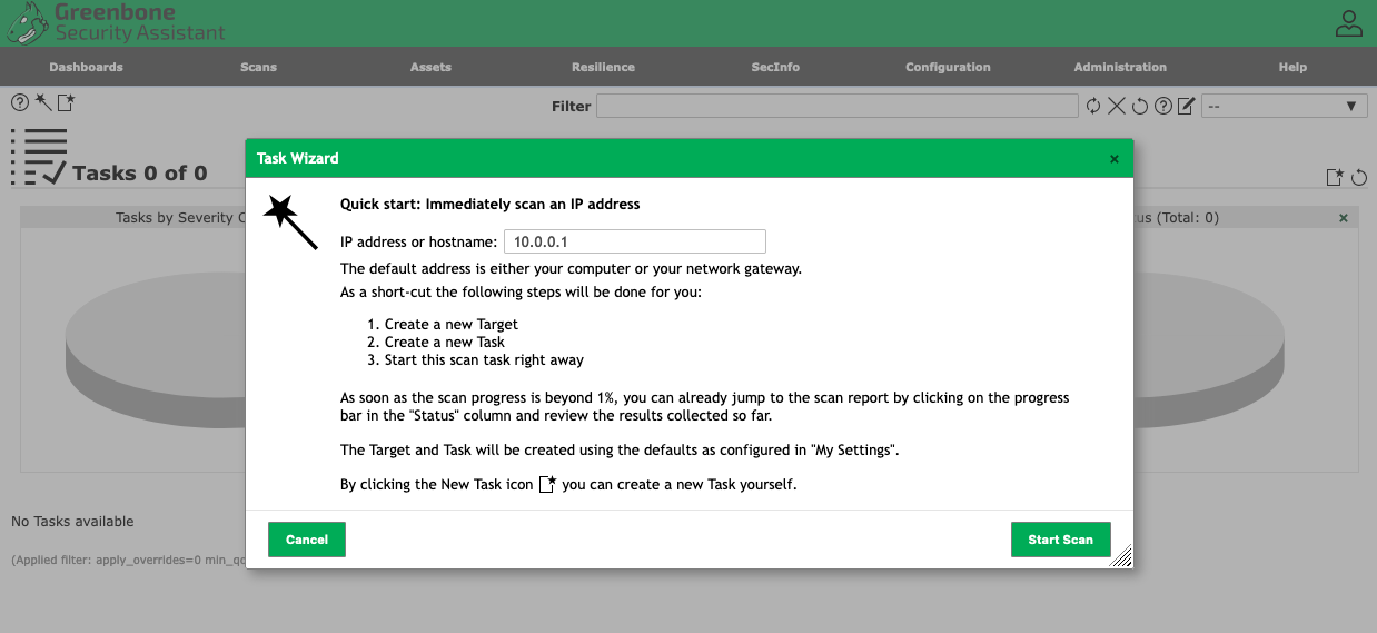 Greenbone task wizard screen